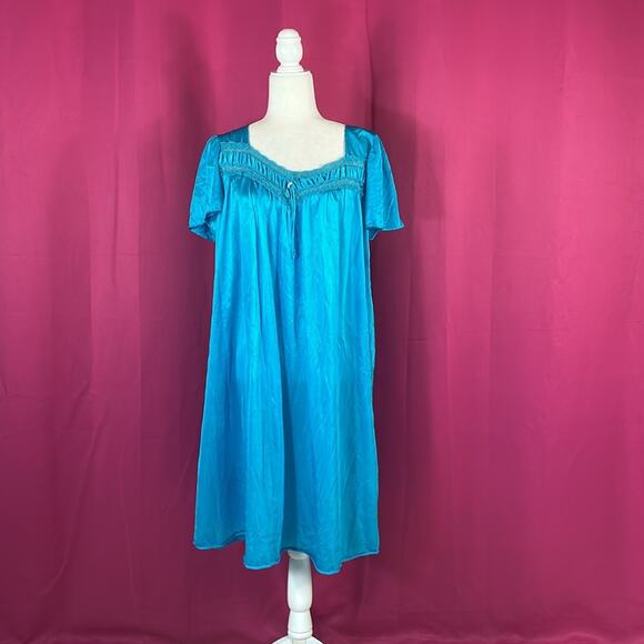 Vintage Anthony Richards blue satin shift nightgown, size XL - Picture 1 of 7